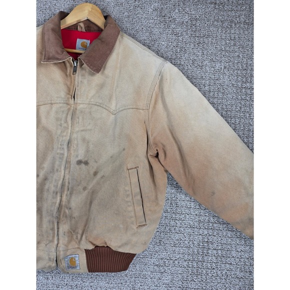 Vintage 90s Carhartt J13 Santa Fe Tan Brown Jacket Red Quilt Lined Mens Large - Picture 6 of 16